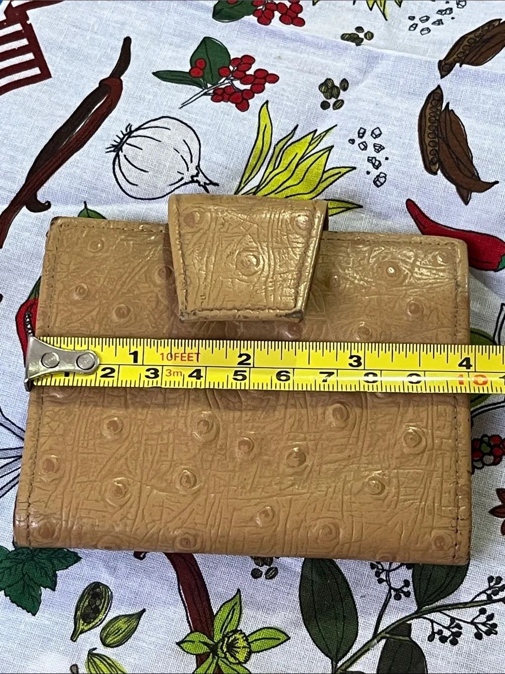 Saks Fifth Avenue Tan Faux-Ostrich Key & Card Wallet